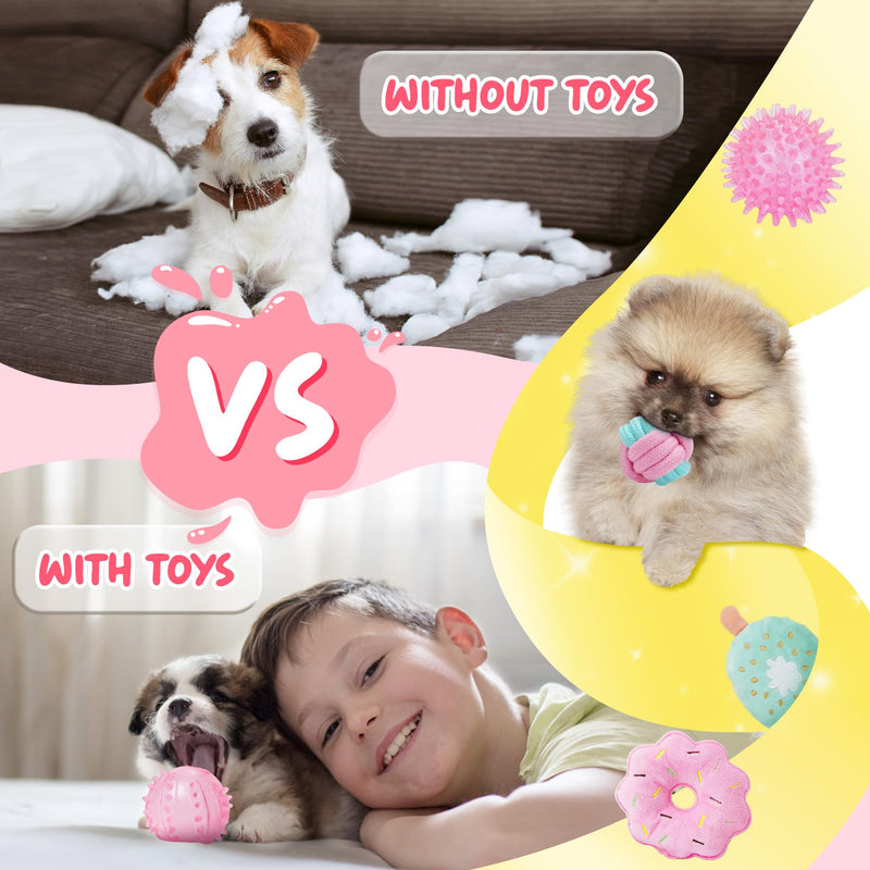 XIUGOAL Pink Puppy Toys for Boredom - 23 Pack Puppy Chew Toys for Teething, Interactive Dog Toys for Puppies, Cute Small Dog Toys with Treat Ball, Squeaky Dog Chew Toys and Ropes A - 23 Pack - PawsPlanet Australia