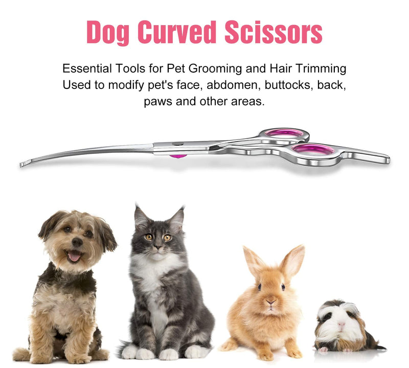Petsvv 7.5" Curved Dog Grooming Scissors with Safety Round Tips, Light Weight Professional Pet Grooming Shears Stainless Steel for Dogs Cats Pets Curved Scissor-Pink - PawsPlanet Australia