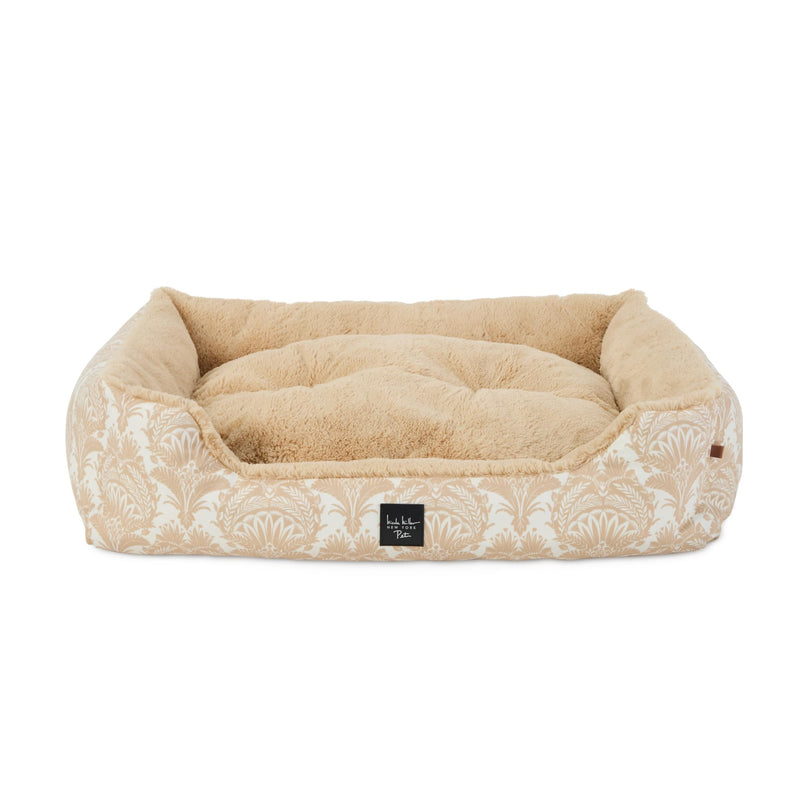 Nicole Miller New York PET Mod Damask Plushy Bolster Pet Bed, Cozy & Calming, Non-Slip Bottom, Machine Washable Cover, Taupe, Extra Small 19"x15"x6" 18.5"L x 14.6"W x 6.3"Th - PawsPlanet Australia