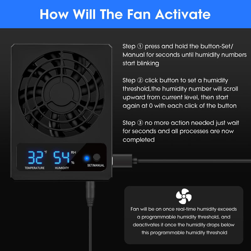 Reptile Terrarium Thermometer Hygrometer with Terrarium Ventilation Fan for Pet Rearing Box Reptile Tank LED Digital Reptile Thermometer and Humidity Gauge for Snake Bearded Dragon Gecko Frog - PawsPlanet Australia