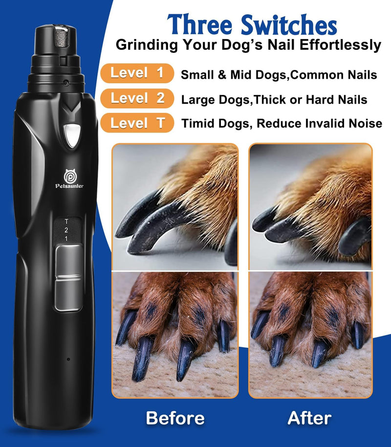 Dog Nail Grinder, Dog Nail Trimmers and Clippers Kit, 2-Speed and LED Light, Powerful Touch-Switch, Quiet and Low-Vibration Pet Nail Trimmers for Large Dogs, Medium, Small Dogs Cats Pets - PawsPlanet Australia