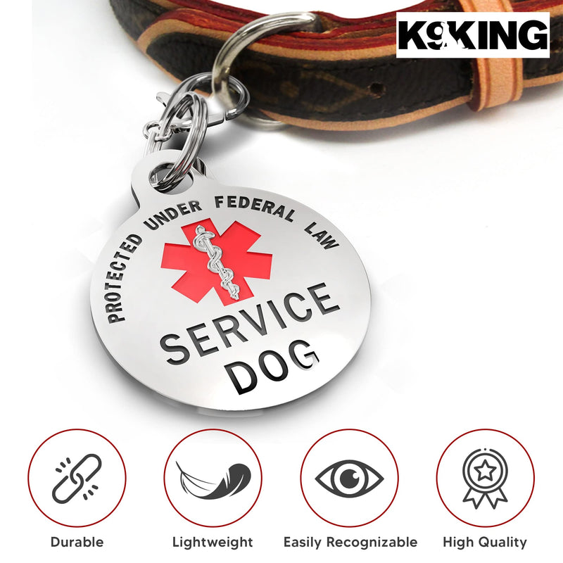 Service Dog Tag Double Sided Federal Protection with Red Medical Alert Symbol Pet ID Tags 1.25 inch. Easily attach to Collar Harness Vest Dog Service Tag Medium to Large Breeds - 1.25" Inch Diameter - PawsPlanet Australia