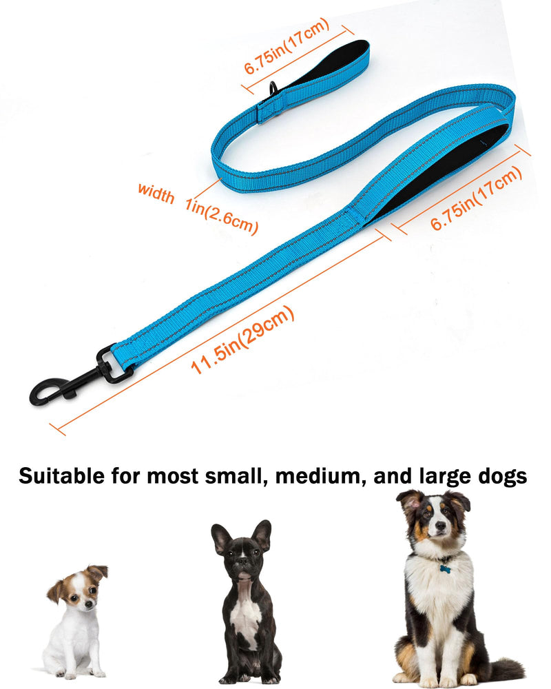 4FT Blue Strong Dog Leash with 2 Padded Handles, Traffic Handle Extra Control, Double-Sided Reflective Walking Lead for Small Medium and Large Dogs(Blue, 4FT) - PawsPlanet Australia