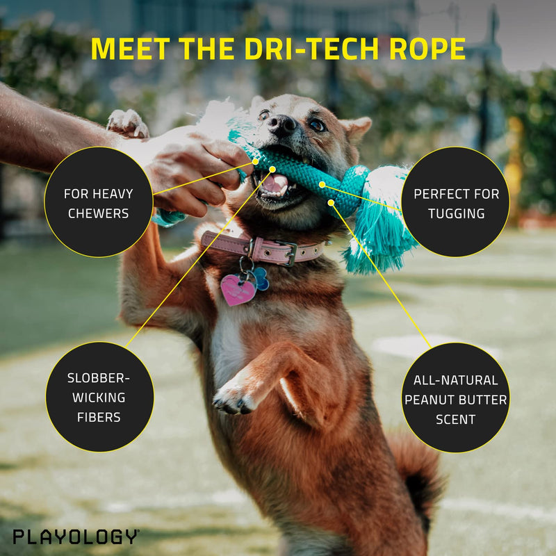 Playology Dri Tech Rope Dog Chew Toy for Large Dog Breeds (35lbs and up) - Engaging, All-Natural Peanut Butter Scented Dog Toys for Tough Chewers - Easy to Clean - Interactive and Non-Toxic Large Rope