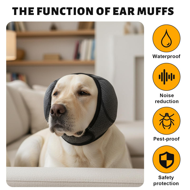 Dog Ear Covers, Dog Ear Muffs Noise Protection, Dogs Calming Hood,Adjustable Shower Cap Pet Ears, Dogs Ear Head Wrap Cups Shower Cap Pet Supplies for Bath Grooming (Grey, L) Grey