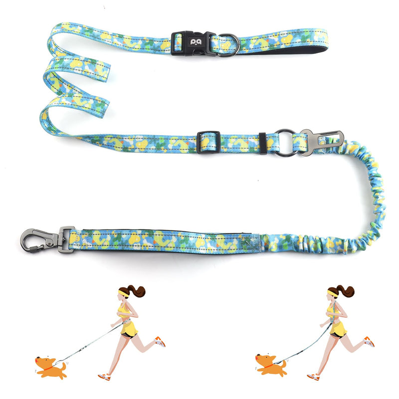 QQPETS Hands Free Dog Leash with Adjustable Waist Belt for Running - Versatile Crossbody Retractable Bunge Leash Padded Traffic Handle Fit Medium and Large Dogs for Jogging, Hiking and Walking Blue Graffiti