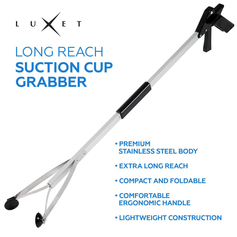 Grabber Reacher Suction Cup Grip Tool- Long 32 Inch Foldable Strong Heavy Duty Aluminum Pick Up Stick - Lightweight Trash Litter Picker Claw Extended Gripper Nabber Assist for Elderly, Luxet (Black) 1 Count (Pack of 1) Black - PawsPlanet Australia