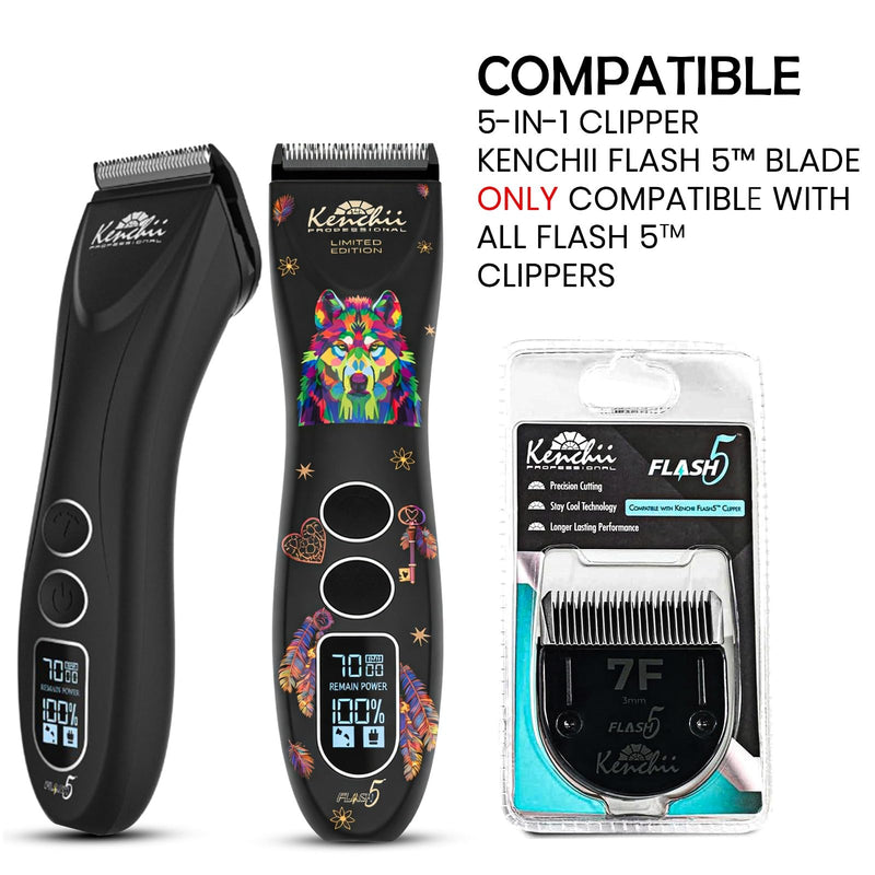 Kenchii Professional Dog Clipper Blade Flash 5 Pet Hair Clipper - Detachable Stainless Steel Blades for Dog Grooming - Hair Clippers & Accessories Pet Shaving Blades. (KEFB5-7F) KEFB5-7F