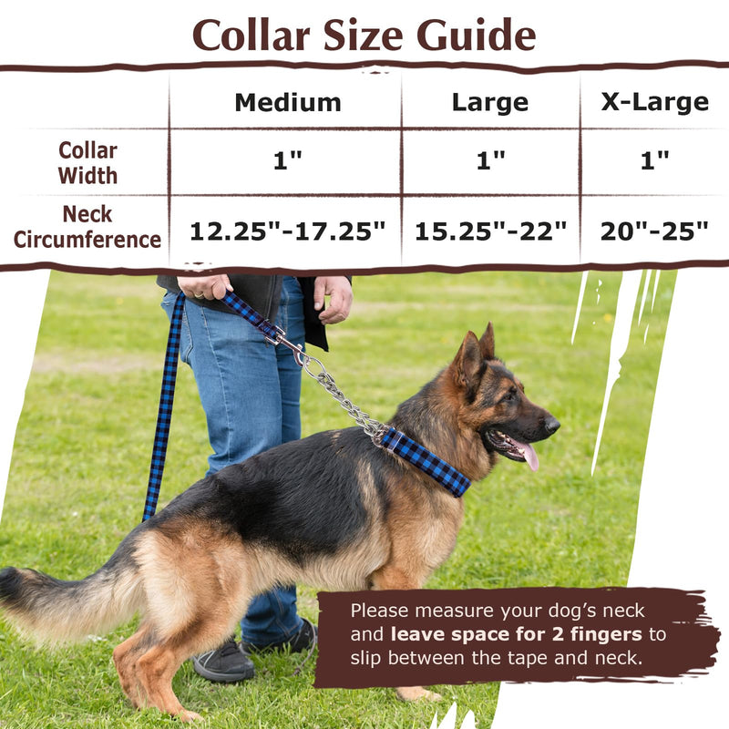 Martingale Collar for Dogs with Nylon & Steel Chain Limited Cinch Design, Blue Buffalo Plaid No Choke Dog Collar, Adjustable No Pull Dog Training Collar, Great for Training, Walking, Hunting (XL) 6 XL(Neck21"-25") - PawsPlanet Australia