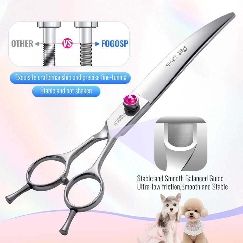 Curved Dog Grooming Scissors 7.5 inch Professional Curved Shears Dog Grooming for Poodle Large Dog Pet 30 Degree Japanese 440C Right Handed Super Sharp Purple Diamond(7.5,Curved) 7.5 inch Purple Diamond - PawsPlanet Australia