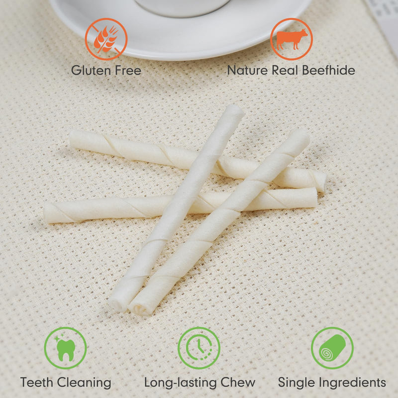 MON2SUN Dog Rawhide Twist Sticks Natural 5 Inch Thin Sticks Rawhide Chews Treats for Puppy and Small Dogs 120 Count 120 Count (Pack of 1) - PawsPlanet Australia