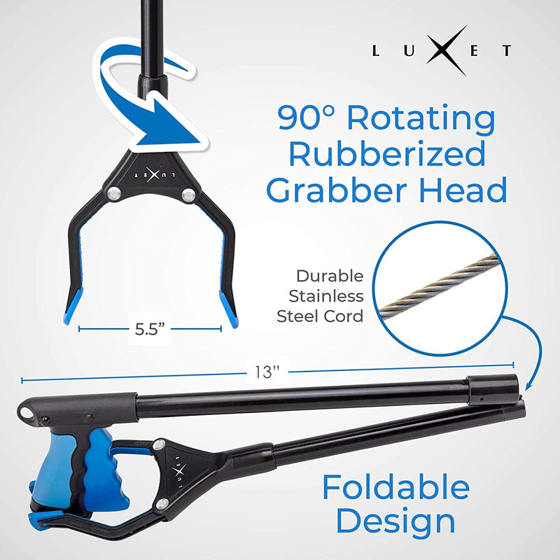 Grabber Reacher Tool - 26" Steel Portable Pick Up Stick - Strong Grip Magnetic Tip for Store Shelves Lightweight Garbage Litter Trash Picker Claw Grabber Tool for Elderly - by Luxet (Pink/Blue) Pink / Blue - PawsPlanet Australia