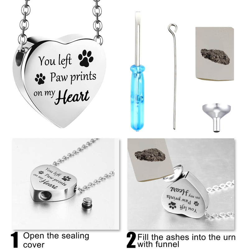 Yinkin 2 Pcs Pet Cremation Jewelry for Ashes Urn Necklace with Paw Print Heart, Pet Dog Ashes Necklace Stainless Steel Pendant Black and Silver Urn Locket with Funnel Kit for Pet Dog Cat Ashes - PawsPlanet Australia