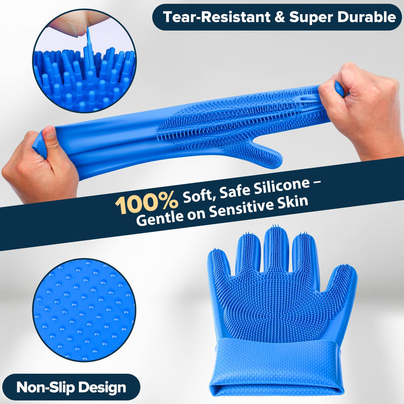 6PCS Pet Grooming Kit for Dogs,Cats and Horses | Dog Washing Gloves | Dog Bath Brush | Dog Bath Gloves | Dog Shampoo Brush | Pet Grooming Gloves | Dog Bath Supplies (Navy Blue) A-Navy Blue - PawsPlanet Australia