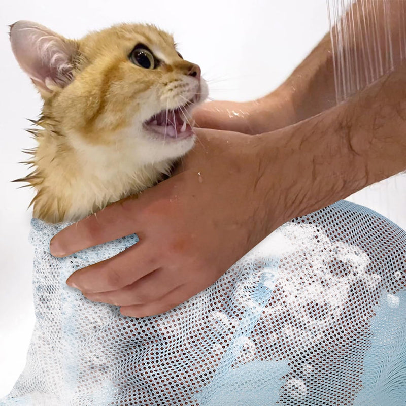 Cat Bathing Bag with Adjustable Zipper and Breathable Mesh for Grooming Nail Trimming and Ear Cleaning Includes Cat Muzzle 4.53X2.95X5.12 Inches - PawsPlanet Australia