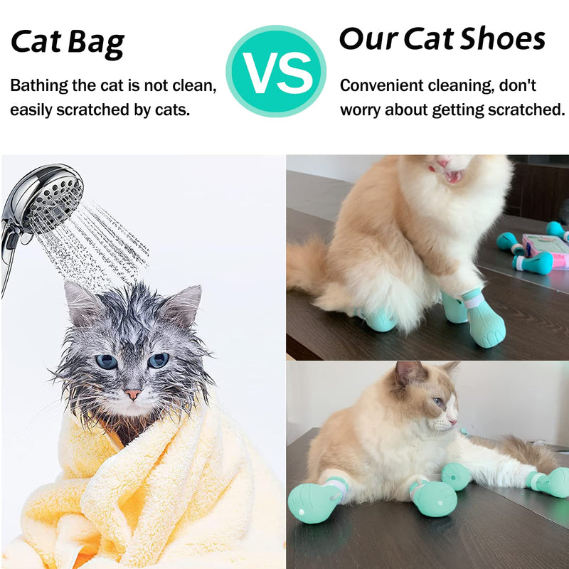 Cat Claw Covers Cat Boots for Cats Only, Cat Anti-Scratch Shoes Adjustable Prickly Anti-Off Shoes, Soft Silicone Cat Paw Protector Boots for Cat Grooming Bathing Shaving to Prevent Scratching (Green) Green-1 - PawsPlanet Australia
