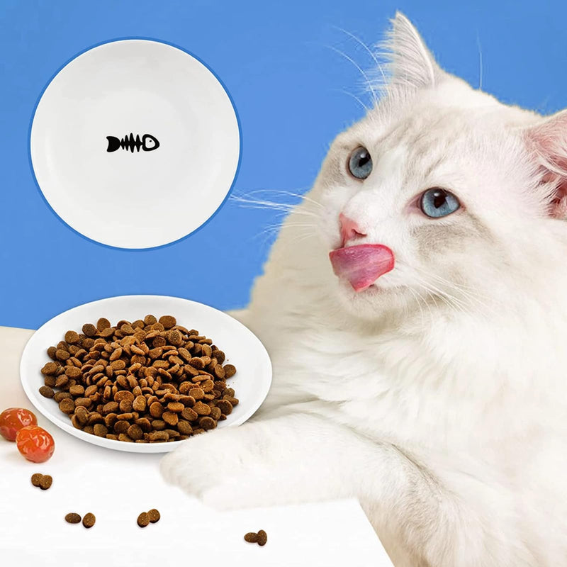 2 Pcs Cat Bowls, Wide & Shallow Cat Plates for Whiskey Fatigue Relief, 15cm/6’' Ceramic Cat Feeding Dishes Cute Fish Bone Design, Wet & Dry Food Feeding Bowls for Kittens, Cats, Puppies 2 Fish bone - PawsPlanet Australia