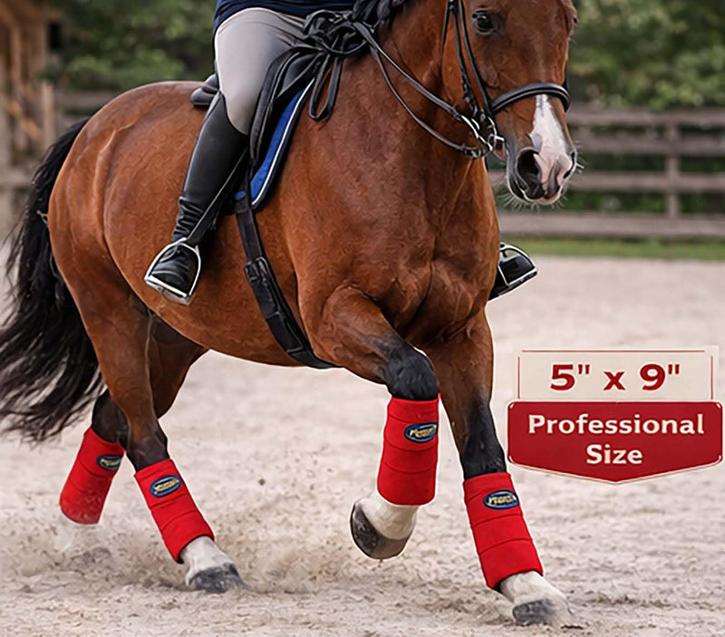 CHALLENGER 10ft Horse Grooming Leg Polo Wrap Set of 4 Soft Fleece 95R Red 10' x 5"