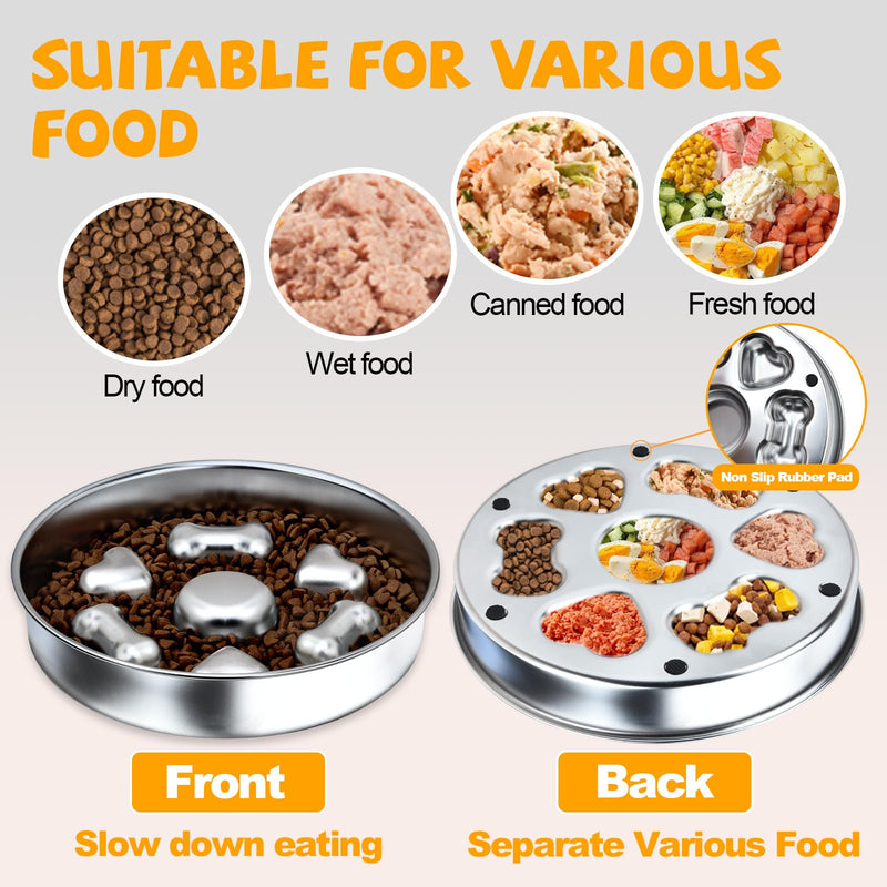 Slow Feeder Dog Bowls, Non-Slip Metal Dog Food Bowls, 304 Stainless Steel Dog Water Bowl, Double-Sided Heart and Bones Design Dog Slow Feeder Bowl for Small Medium Large Dogs - PawsPlanet Australia
