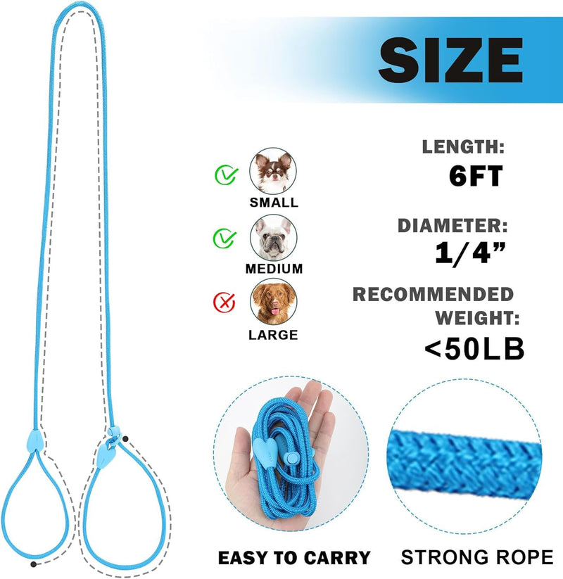 2 Pack Slip Leads for Dogs 6FT Slip Leash for Dogs Dog Lead Strong Nylon Dog Training Leash No Pull Rope Dog Leash Dog Leashes for Small Medium Dogs(Blue+Blue) 6 FT BU+BU - PawsPlanet Australia