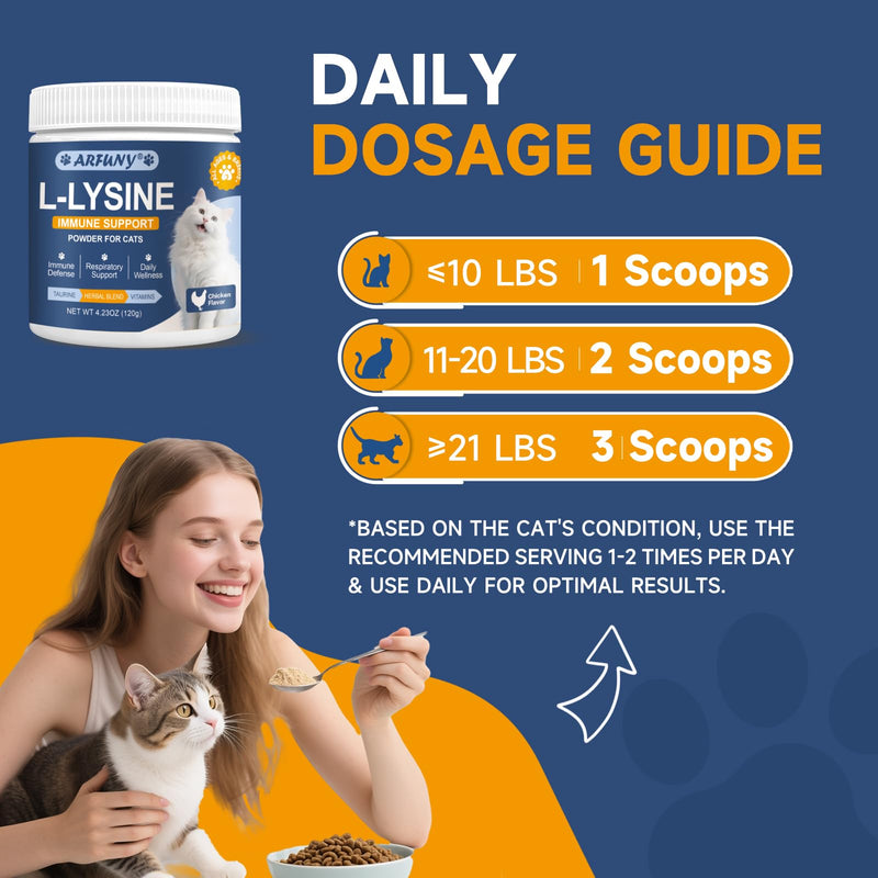 L-Lysine for Cats - Lysine for Cats - Support Immune System, Respiratory, Eye Health - Cat Lysine Powder with Taurine, Herbal Blend, Vitamins - Ease Sneezing, Runny Nose, Watery Eyes - Chicken Flavor