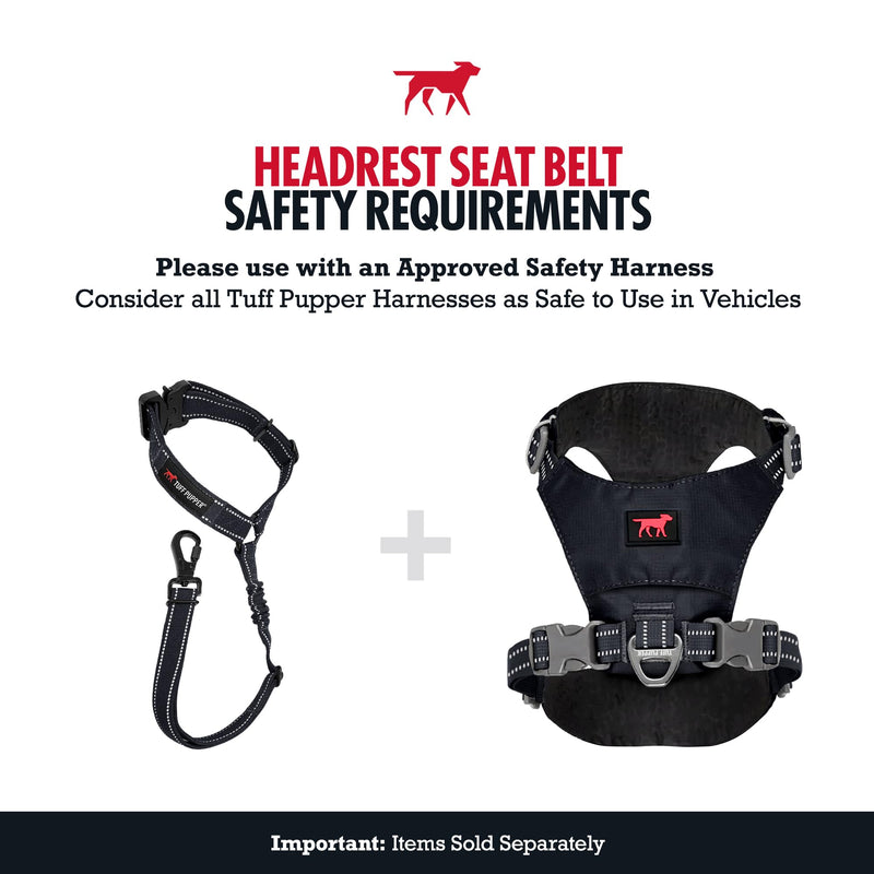 Tuff Pupper Dog Seat Belt for Car Headrest | Adjustable Length Dog Car Harness Restraint | Heavy-Duty Aviation Aluminum Carabiner & Tactical Buckle | Universal Fit for Small, Medium & Large Dogs Black Headrest Attachment - PawsPlanet Australia