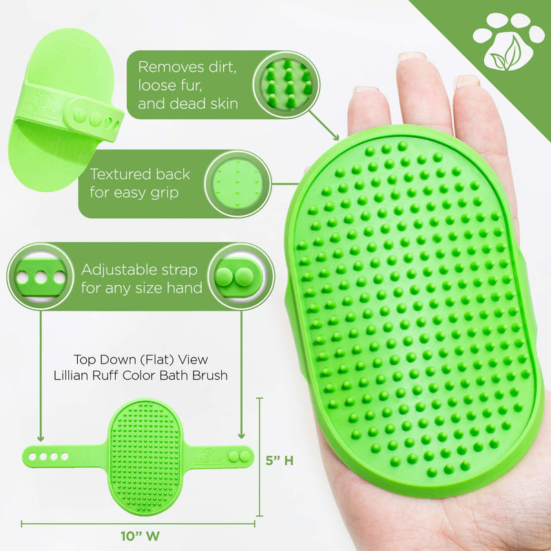 Lillian Ruff Dog Bath Brush - 2 Pack of Flexible Rubber Dog Shower Brush with Adjustable Strap - Soothing Massage Bristles Produce more Lather, Reduce Bath Time, Remove More Dirt & Loose Hair (Green) Green - PawsPlanet Australia