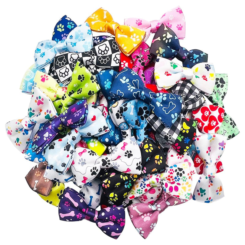 PET SHOW Paw Bone Printed Small Dogs Bowties Collar Charms Bows Attachment Medium Large Puppies Cats Accessories Bulk Slides S/M (3.8*1.8) 50pcs/lot - PawsPlanet Australia