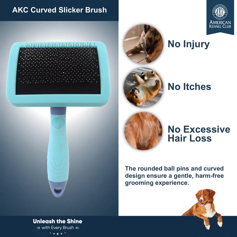 American Kennel Club AKC Deshedding Slicker Brush with Coated Tips for Dogs and Cats, Skin-Friendly Grooming and Deshedding Brush, Removes Loose Hair and Detangles Fur, Suitable for All Breeds - PawsPlanet Australia