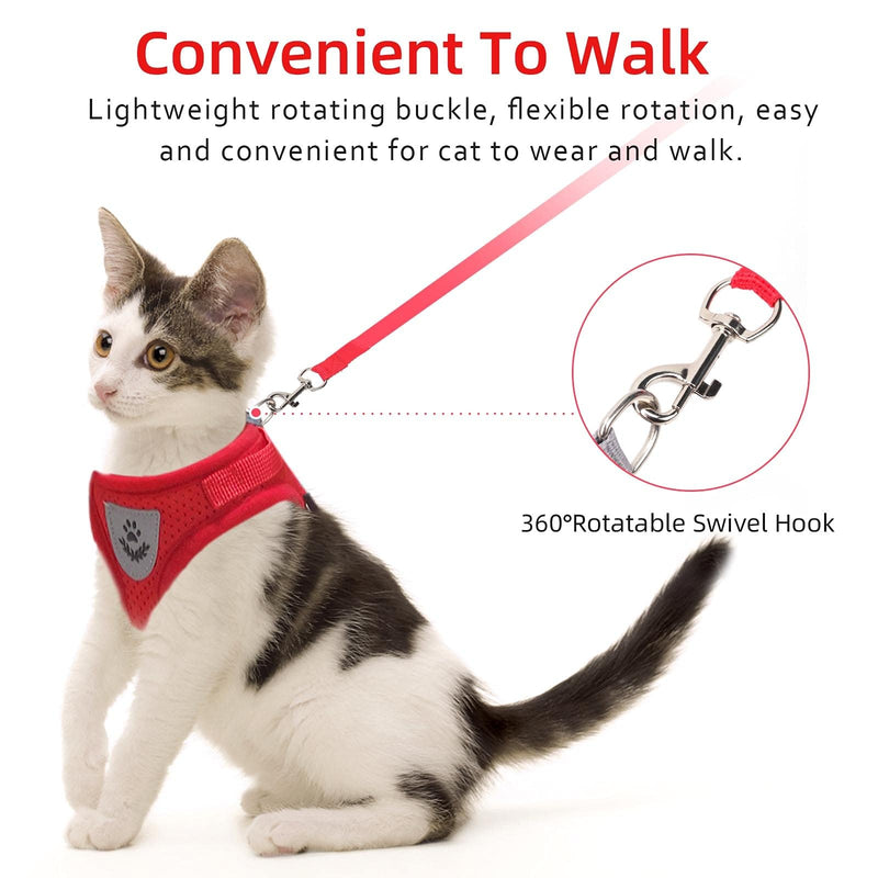 Cat Vest Harness and Small Dog Vest Harness for Walking, All Weather Mesh Harness, Cat Vest Harness with Reflective Strap, Step in Adjustable Harness for Small Cats (Red, XS) Red X-Small (Chest: 8"-9")