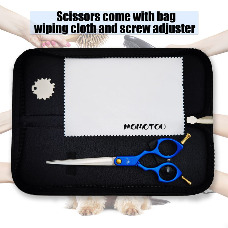 6.5'' Small Blue Straight Dog Grooming Scissors Professional Trimming Shears with Ultra-Lightweight Offset Handle 440C Stainless Steel Pet Scissors for Face and Paws - PawsPlanet Australia