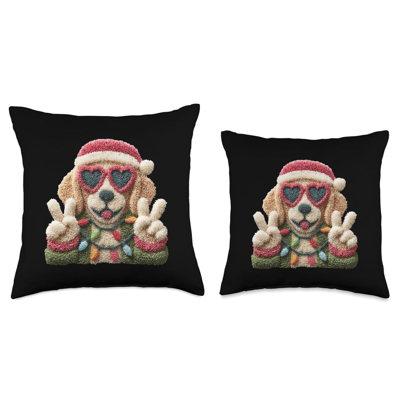 Cute Dog Retro Style Funny Pet Lover Design with Sunglasses Throw Pillow 16x16