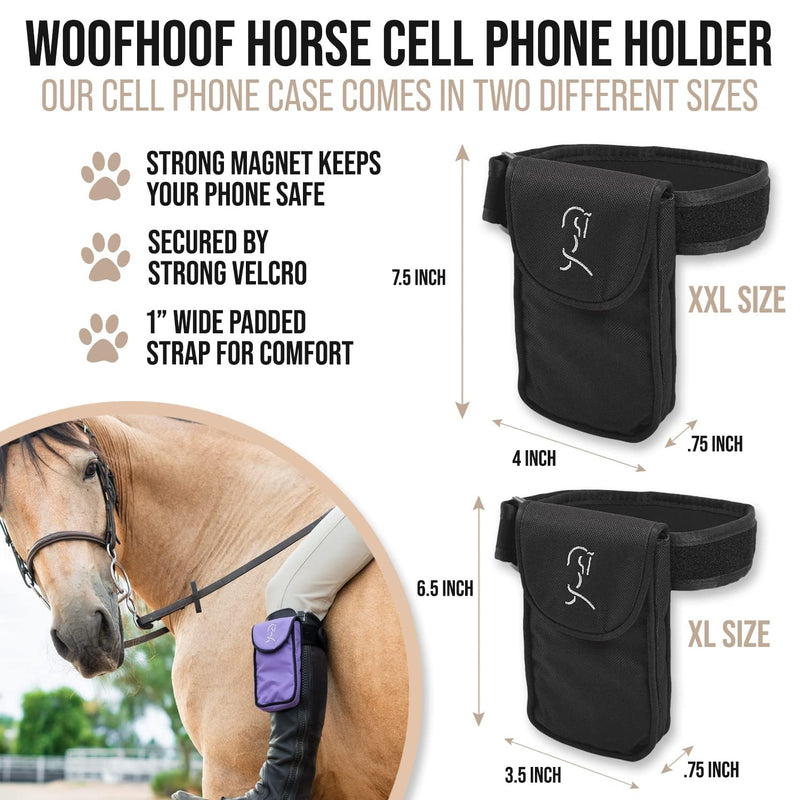 Woofhoof Equestrian Cell Phone Holder, XL Black On The Calf/Leg Band Holster - Perfect Horse Accessories, Universal Fit, Padded Strap, Magnetic Closure, Made of Durable Nylon, Machine Washable Extra Large