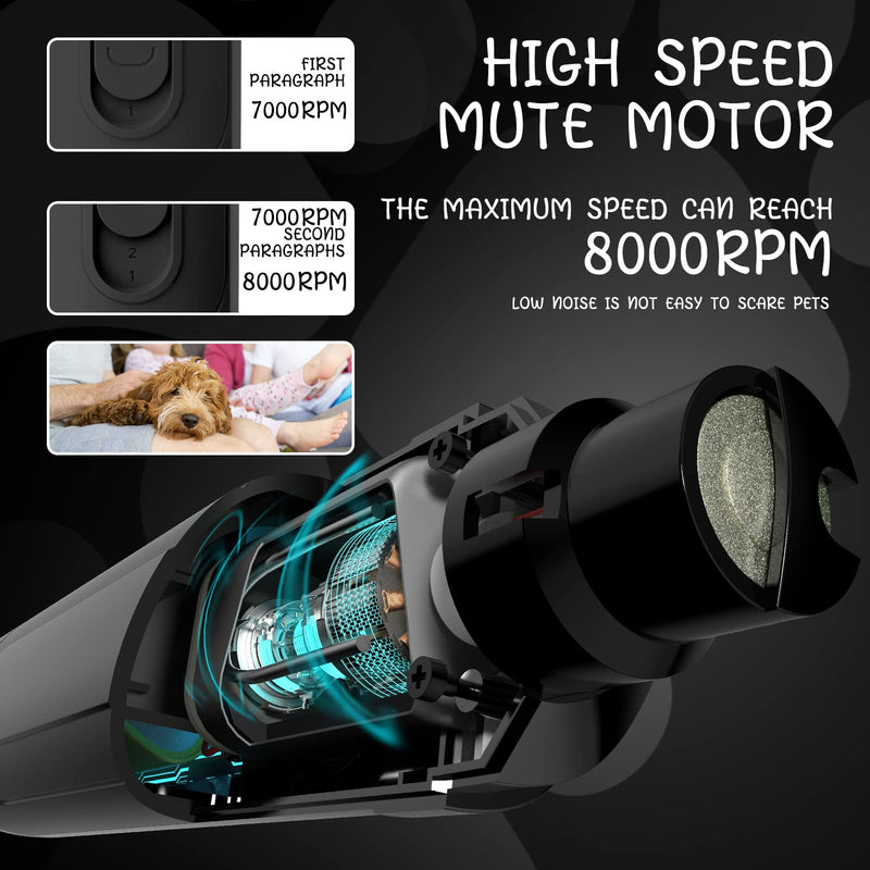 K&K Dog Nail Grinder, Professional 2-Speed Electric Pet Nail Trimmer, LED Light, for Small Medium Large Dogs, Cats (Black) (Black) Black