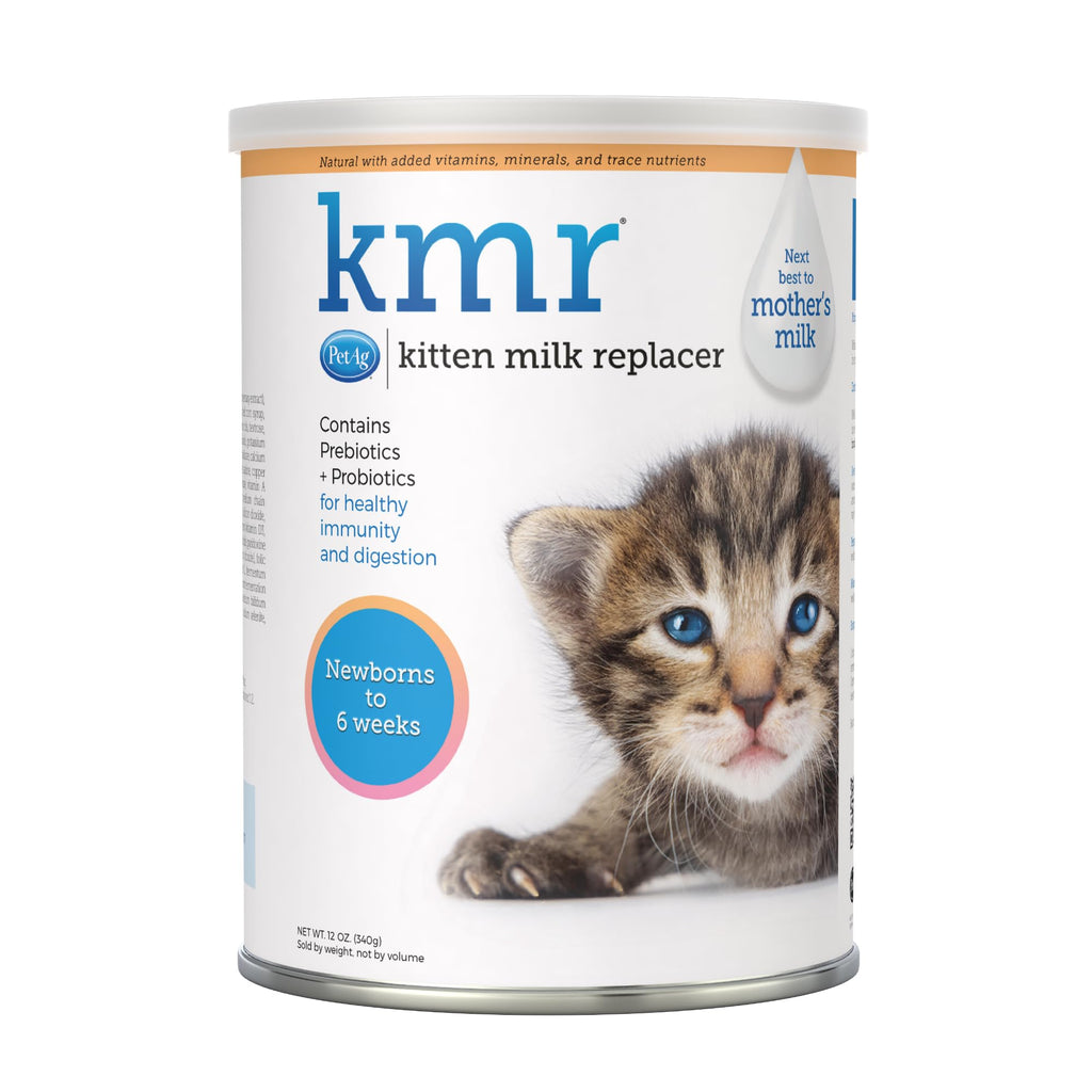 Pet-Ag KMR Kitten Milk Replacer Powder - 12 oz - Powdered Kitten Formula with Prebiotics, Probiotics & Vitamins for Kittens Newborn to Six Weeks Old - Easy to Digest