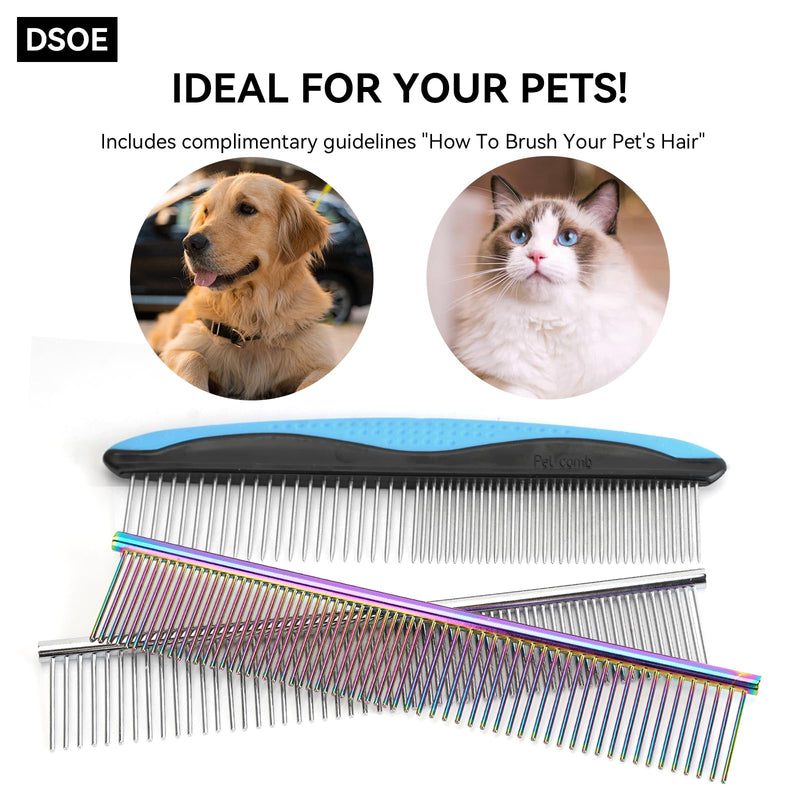 3 PCS Dog Combs for Grooming Matting, Pet Grooming Tools, 2 in 1 Dog Combs with Rounded Ends Stainless Steel Teeth, Cat Comb for Removing Tangles and Knots, Pet Comb, metal comb for dogs, 7.4IN/1.3IN Stainless Steel*3 - PawsPlanet Australia