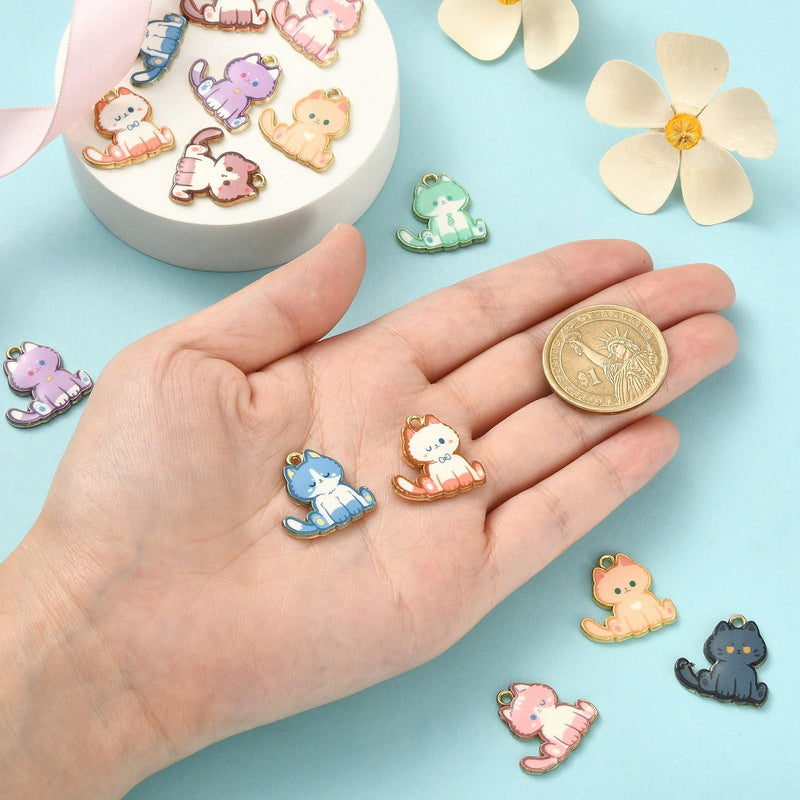 KitBeads 16pcs 8 Styles Kitten Charms Cartoon Animal Pet Charms Flower Printed Mini Cat Charms for Jewelry Making Bracelets Bulk Mini Kittened-16pcs-8 Styles - PawsPlanet Australia