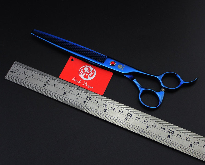 Purple Dragon 8.0 inch Professional Pet Grooming Scissors,Dog Straight Shear, Thinning/Blending Scissor & 2 PCS Curved Shear with Bag (Blue) - PawsPlanet Australia