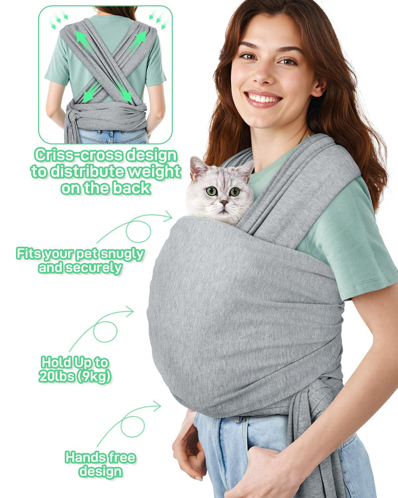 Dog Sling Swaddle Carrier for Small Dog, Cat Front Carriers for Small Pet up to 20lbs, Puppy Pouch with Adjustable Straps, Hands Free Pet Sling, Anti Anxiety Puppy Sling (Light Grey) Light Grey - PawsPlanet Australia
