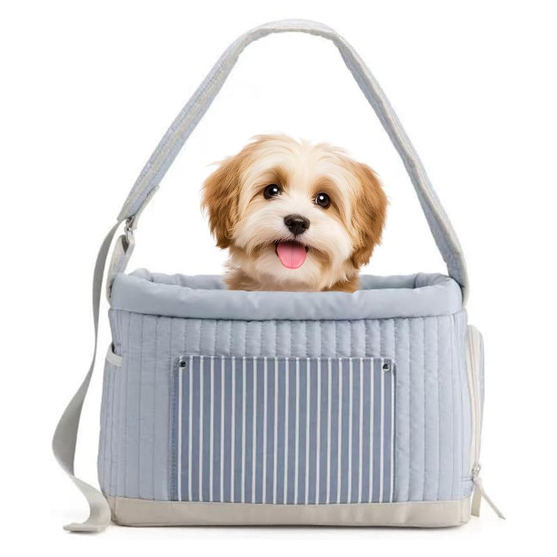 Stylish Quilted Dog Sling Carrier – Hands-Free Pet Shoulder Bag for Small Dogs & Cats, Breathable & Secure Travel Tote up to 12 lbs, Blue - PawsPlanet Australia