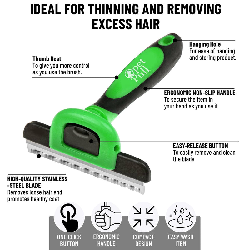 Pet Deshedding Tool Cleaning Brush - Green - For Dogs & Cats - Hair Removal Tool - Stainless Steel Knot Detangler Comb - 95% Shedding Reduce - PawsPlanet Australia