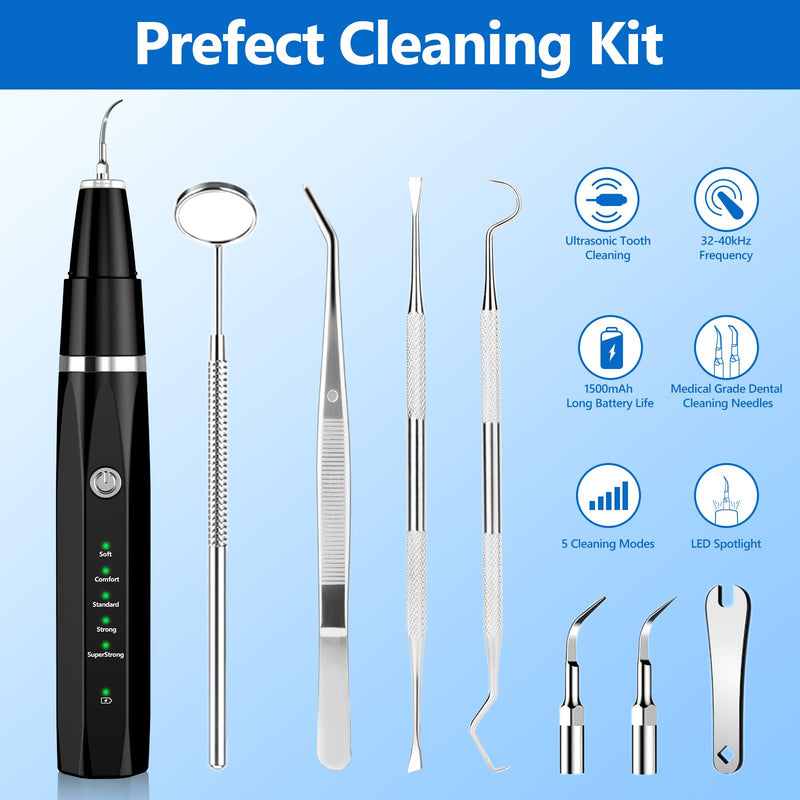 Plaque Remover for Teeth - Pet Ultrasonic Cleaner - Teeth Cleaning Kit for Tartar and Stains - Suitable for Dogs and Cats (Black) Black