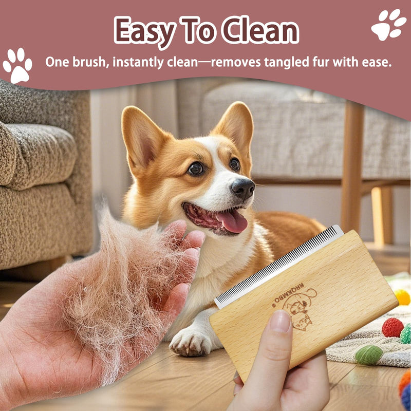 Premium Dog Brush for Shedding,Deshedding Brush Combs for Dogs,Cats,Horses,Professional Pet Hair Removal Grooming Tool for Short and Long Hair,Wooden Deshedder Shedding Tool (Nature Wood 4.33 Inch) - PawsPlanet Australia