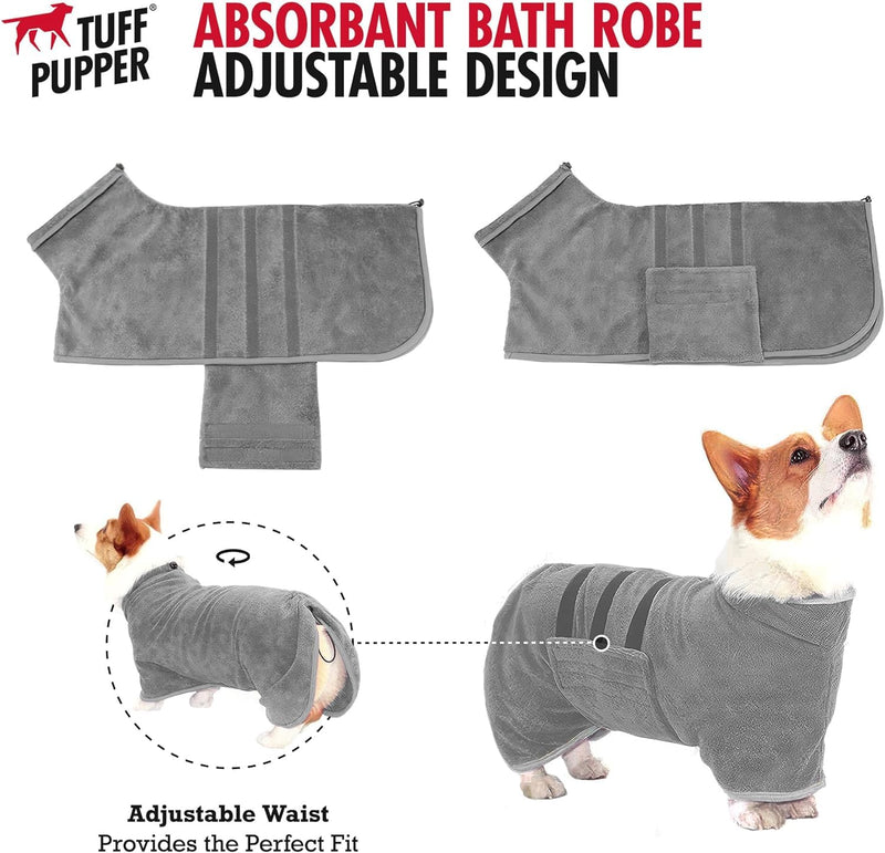 Tuff Pupper Fast Drying Dog Bath Robe | 800 GSM Plush Dog Towel Bathrobe/Dressing Gown | Super Absorbent Pet/Puppy Bathrobe | Adjustable Hood & Belly Strap | Super Soft | Fast Drying (Giant, Gray) Giant
