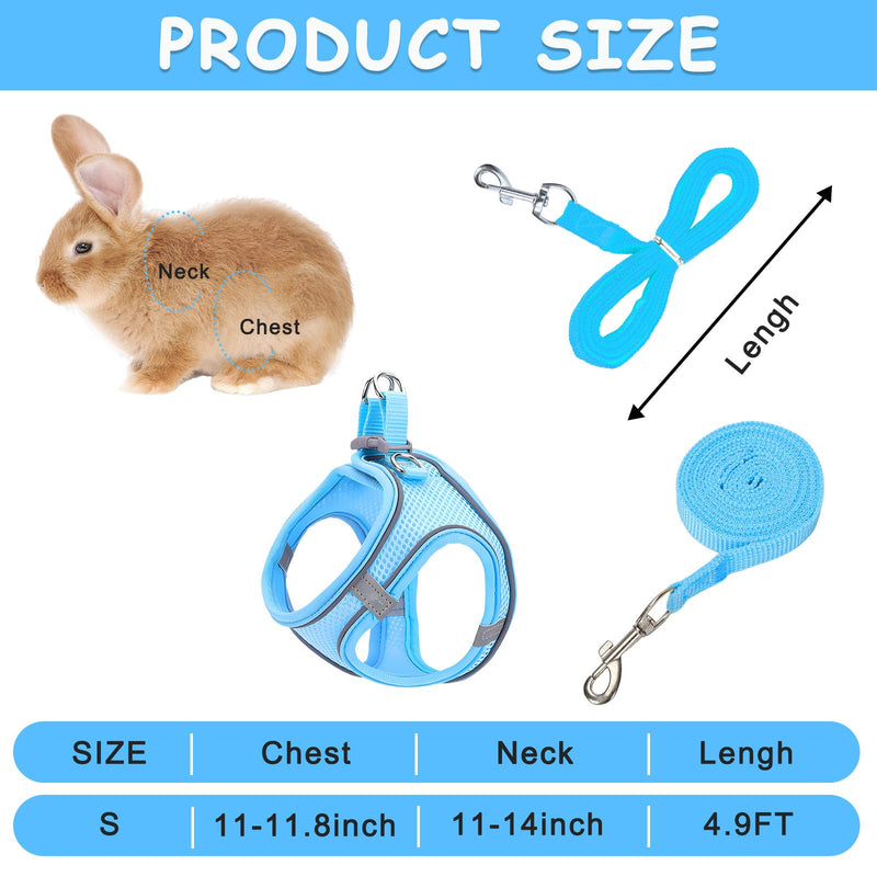2 Pack Rabbit Harness and Leash Set, Double Buckle Bunnies Harness with Reflective Strips Soft Breathable Mesh Vest Harness for Rabbits Walks Accessories(Blue and Black) XXXS Blue and Black - PawsPlanet Australia