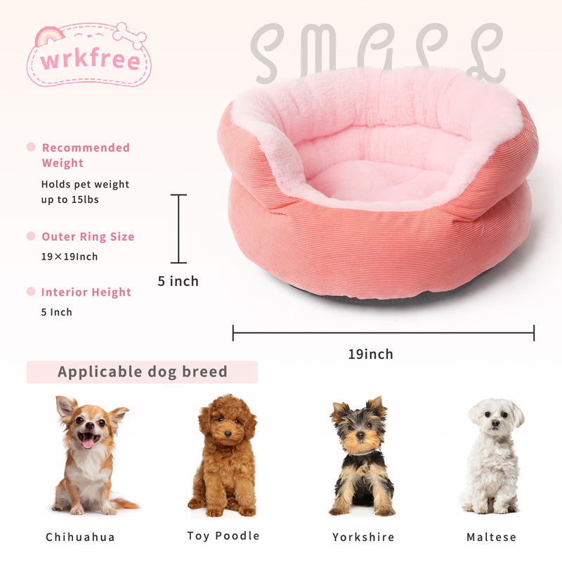 Small Washable Dog Bed with Sides Round Calming Anti Anxiety Pink Princess Puppy Bed 19 Inch 19"x19"x5" - PawsPlanet Australia