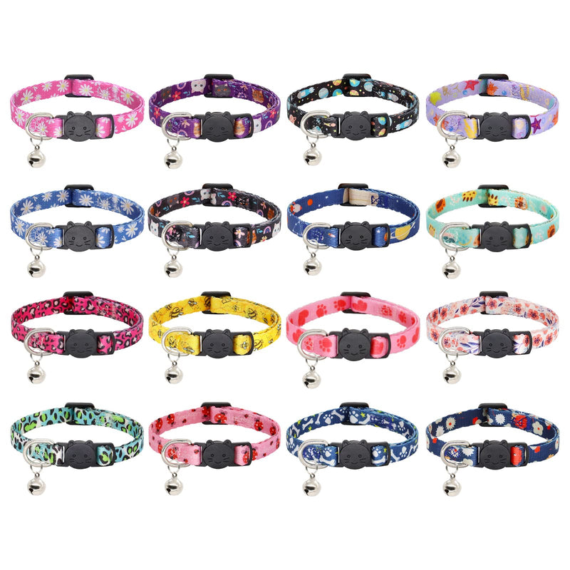 Cat Collar, 2 Pack Breakaway Collar with Bells, Safety Buckle Kitten Collars for Boy and Girl Cats, Star and Moon 7-11''