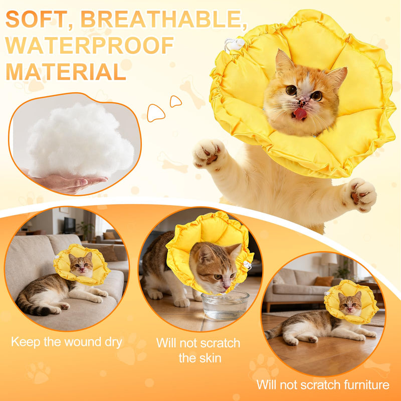 Cat Cone Collar Soft, Adjustable Waterproof Cat Cones to Stop Licking, Lovely Sunflowers, Recovery Collars for Rehabilitation Wound Healing Pet Recoverycollar