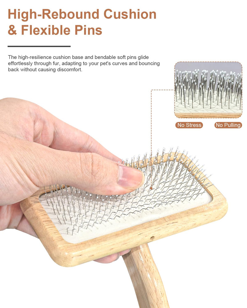Dog Slicker Brush for Grooming & Shedding， Puppy Brush for Short or Medium-Haired Dogs with an Air-Cushion Design and Coated Tips, Suitable for Removing Loose Hair, Tangles, and Knots.