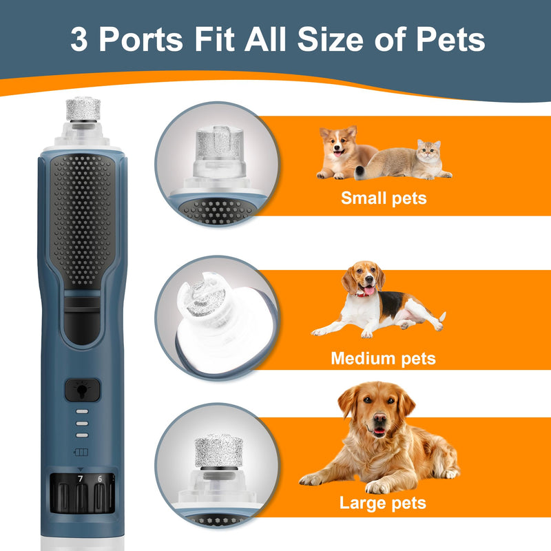 Dog Nail Grinder, 7-Speed with 360°LED Lights,Type-C Rechargeable Super Quiet and Low Vibration Electric, Dog Nail Trimmers for Large Medium Small Pets Cats Paws Grooming (Dark Blue) Dark Blue - PawsPlanet Australia